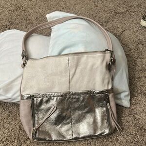 Silver and Cream Women's Bag